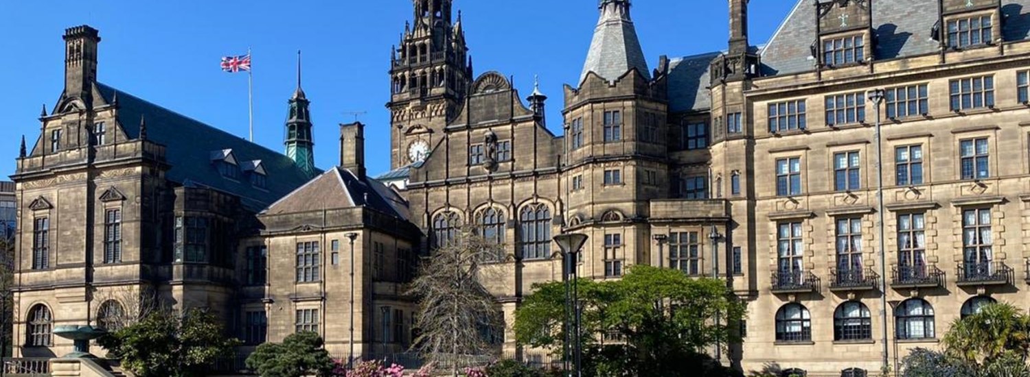 Sheffield Town Hall against a blue sky
